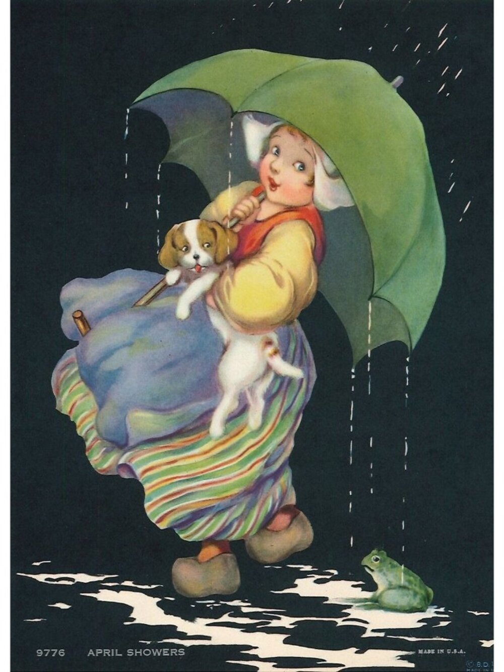 🎨 2 for $20 🎨Vintage Calendar Print Lithograph April Showers 5.75 x 7.75